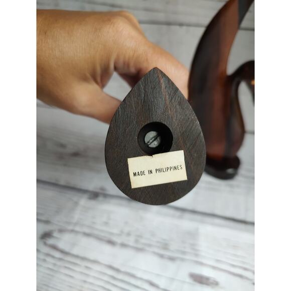 Wooden Bird Statue Sculptural Dark Wood 9" Polished Carving Philippines - Picture 3 of 8